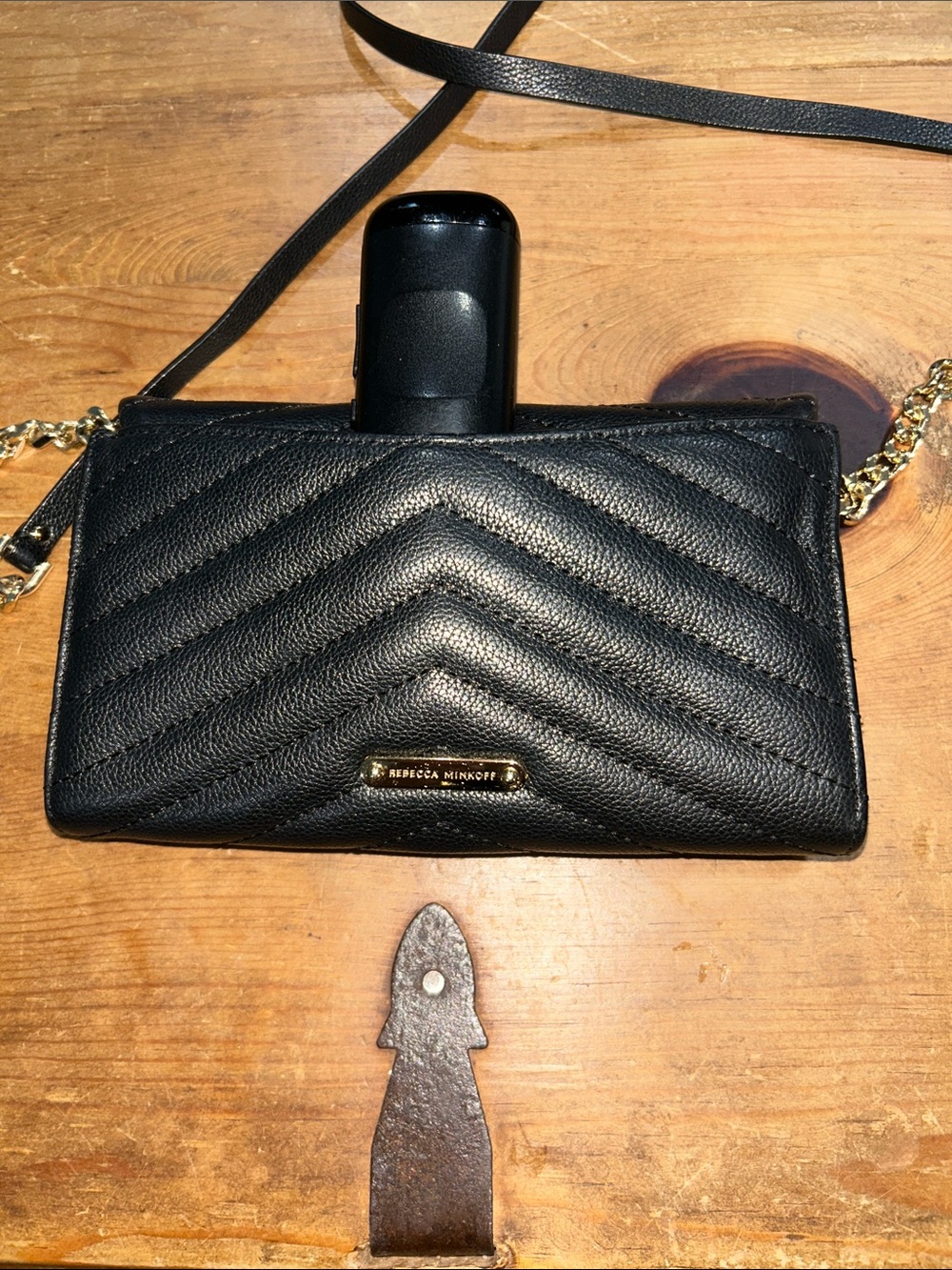 Rebecca Minkoff Edie Wallet Chain Black Quilted Leather Crossbody Gold Accents - Picture 6 of 10